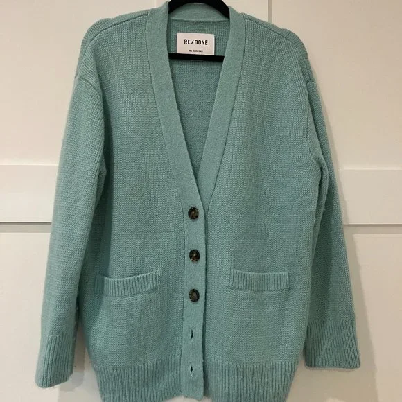 RE/DONE 90s Oversized 90s V-Neck Cardigan Spearmint- Size Small - Picture 5 of 12